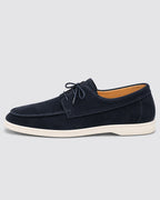 Men's Suede Lace-Up Moccasin Shoes with Apron Toe and White Sole – Alfie