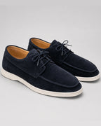 Men's Suede Lace-Up Moccasin Shoes with Apron Toe and White Sole – Alfie