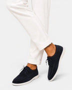 Men's Suede Lace-Up Moccasin Shoes with Apron Toe and White Sole – Alfie