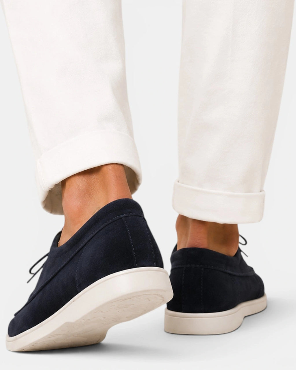 Men's Suede Lace-Up Moccasin Shoes with Apron Toe and White Sole – Alfie