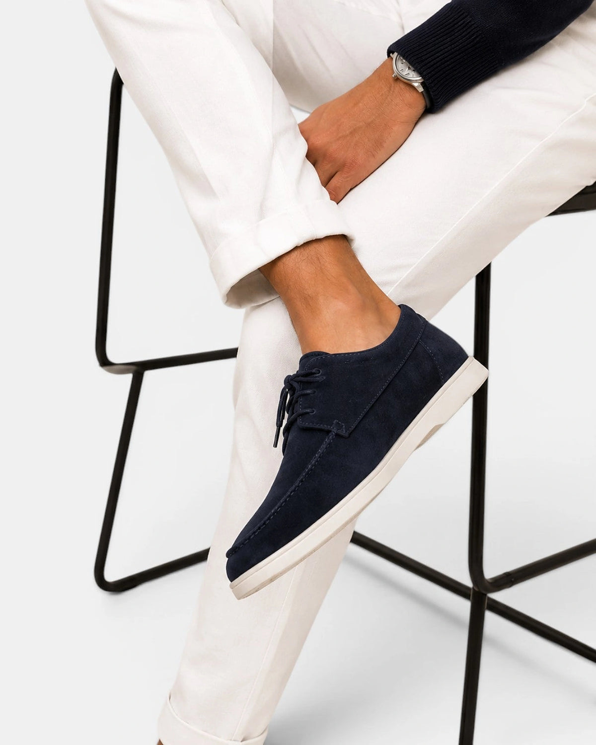 Men's Suede Lace-Up Moccasin Shoes with Apron Toe and White Sole – Alfie