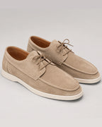 Men's Suede Lace-Up Moccasin Shoes with Apron Toe and White Sole – Alfie