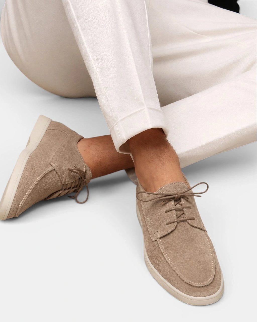 Men's Suede Lace-Up Moccasin Shoes with Apron Toe and White Sole – Alfie