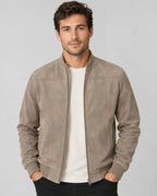 Men's Suede-Look Bomber Jacket with Stand Collar and Ribbed Hem – Arlo
