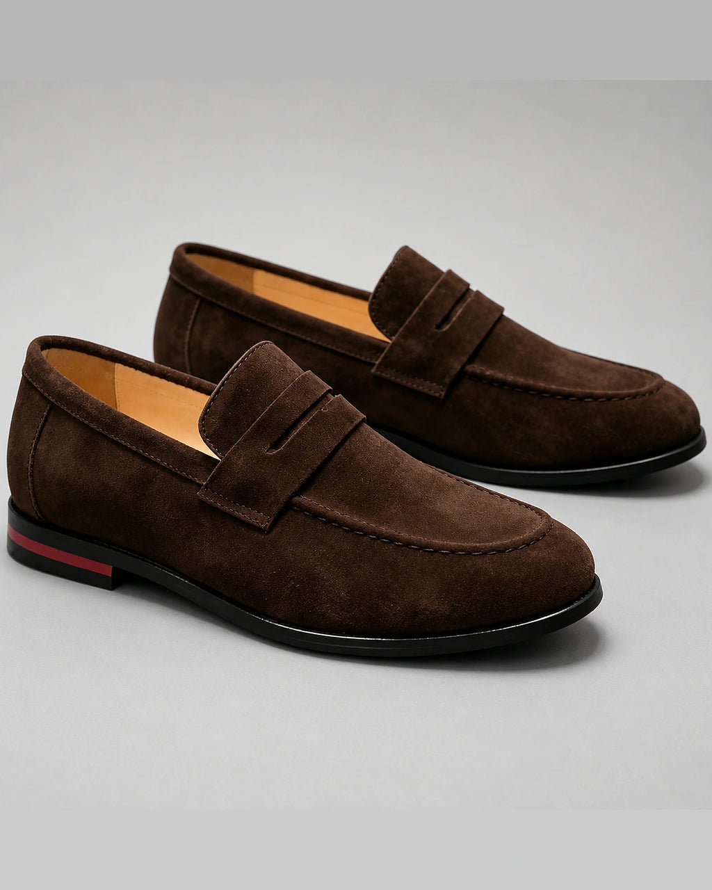 Men's Suede-Look Penny Loafers with Contrast Heel Stripe – Nico