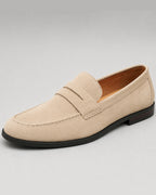 Men's Suede-Look Penny Loafers with Contrast Heel Stripe – Nico