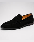 Men's Suede-Look Penny Loafers with Contrast Heel Stripe – Nico