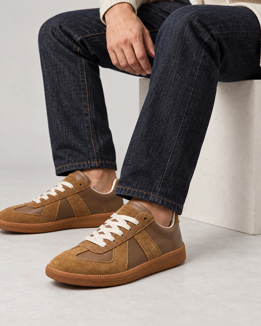 Men's Suede Panel Leather-Look Army Trainers with Gum Sole – Quentin