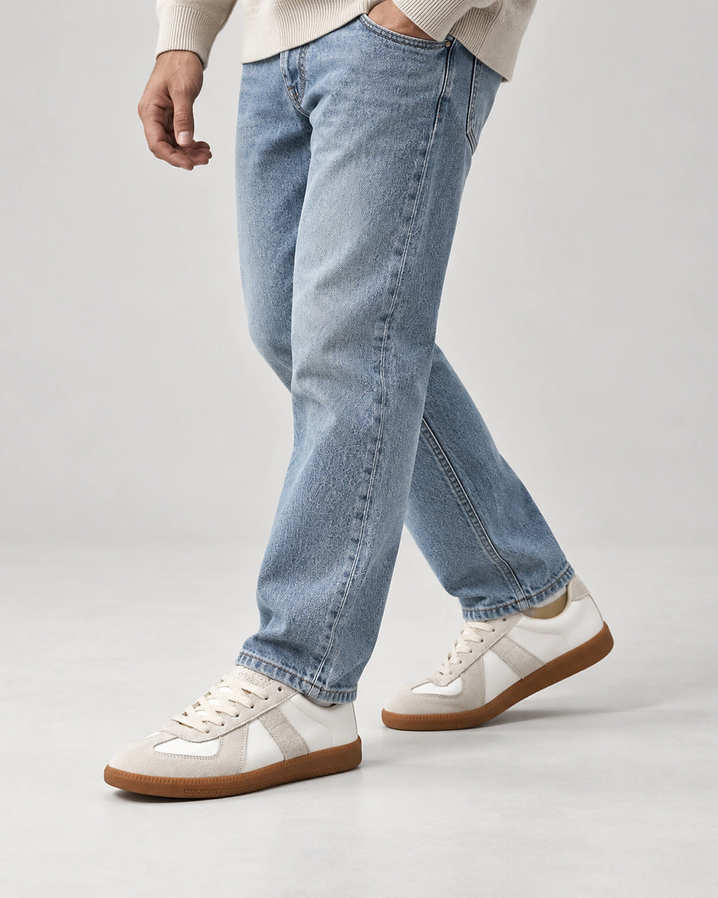 Men's Suede Panel Leather-Look Army Trainers with Gum Sole – Quentin