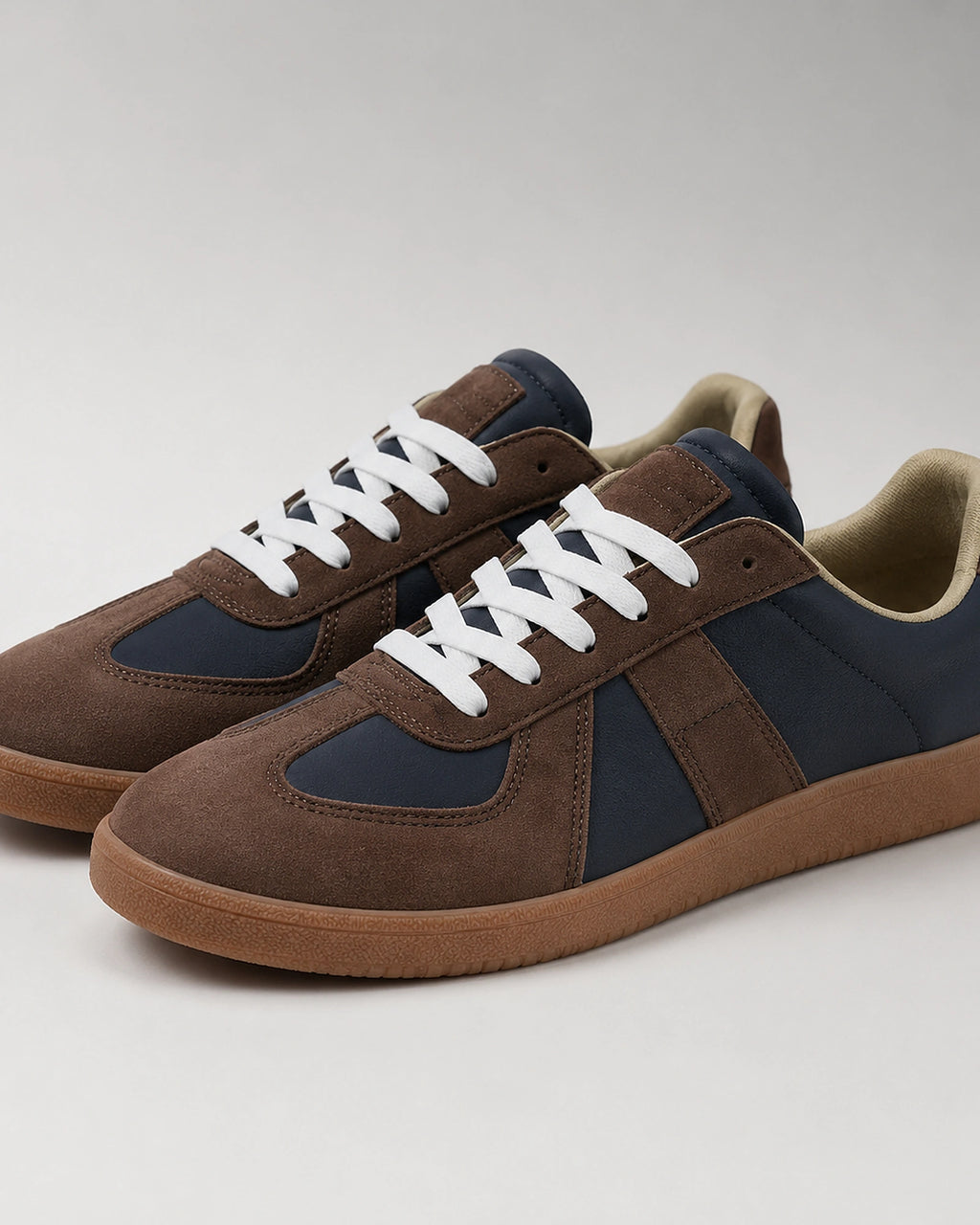 Men's Suede Panel Leather-Look Army Trainers with Gum Sole – Quentin