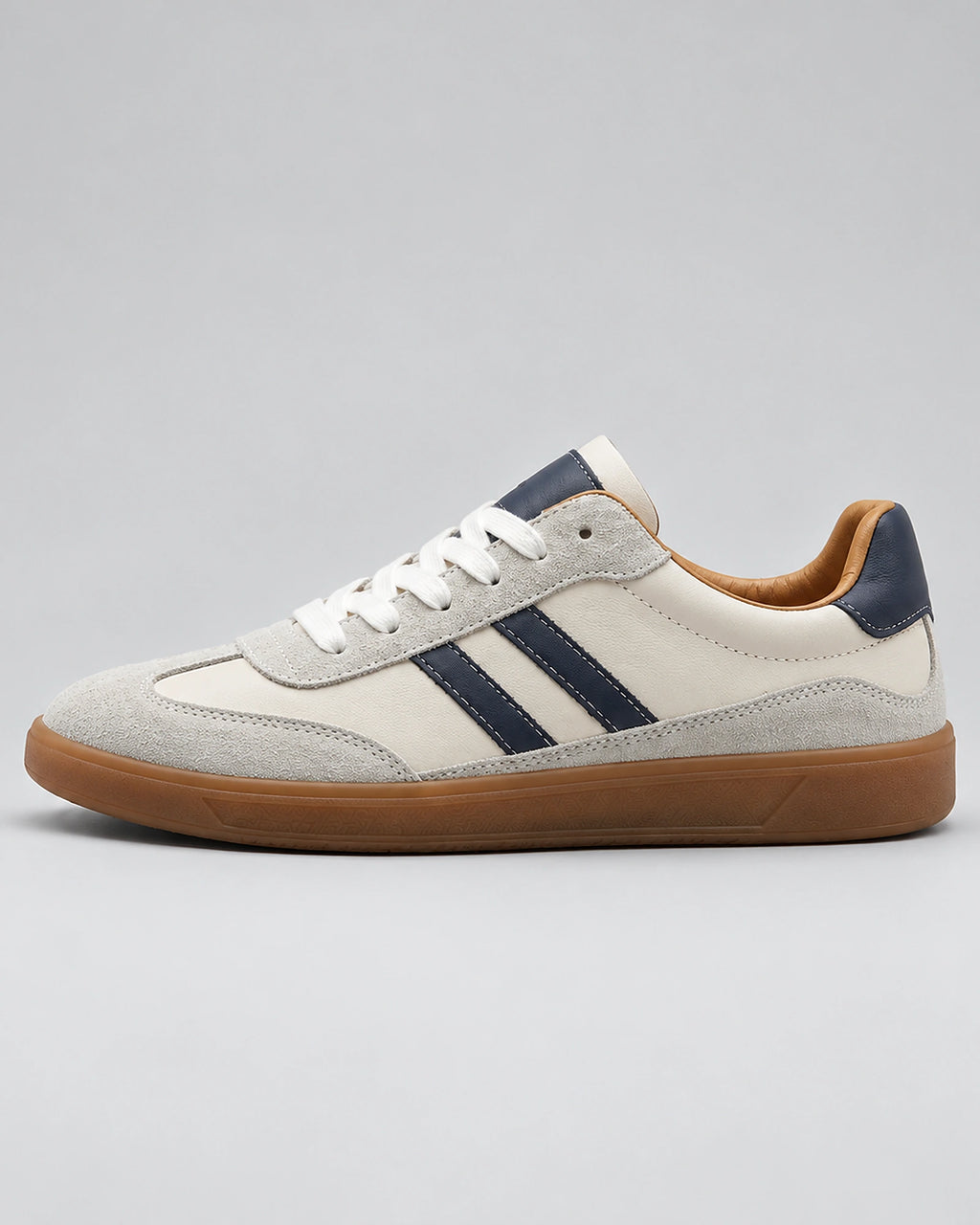 Men's Suede Panel Retro Trainers with Striped Sides and Gum Sole – Silas