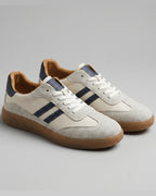 Men's Suede Panel Retro Trainers with Striped Sides and Gum Sole – Silas