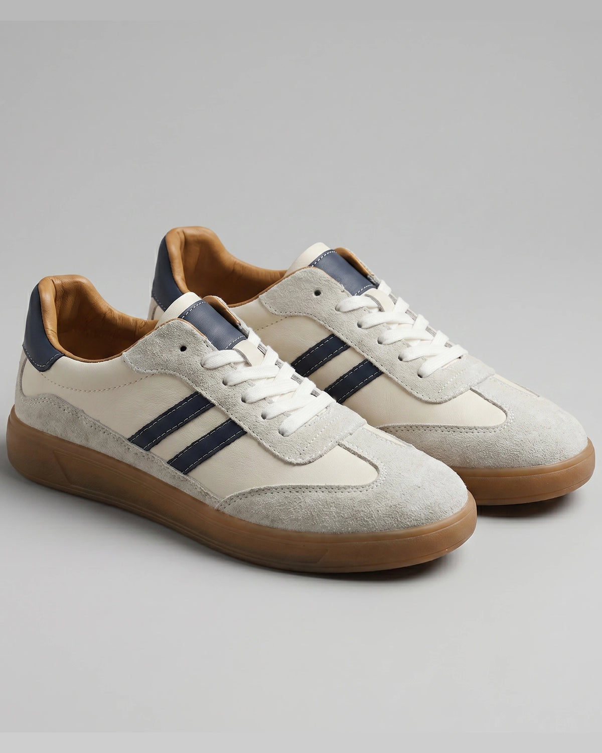 Men's Suede Panel Retro Trainers with Striped Sides and Gum Sole – Silas