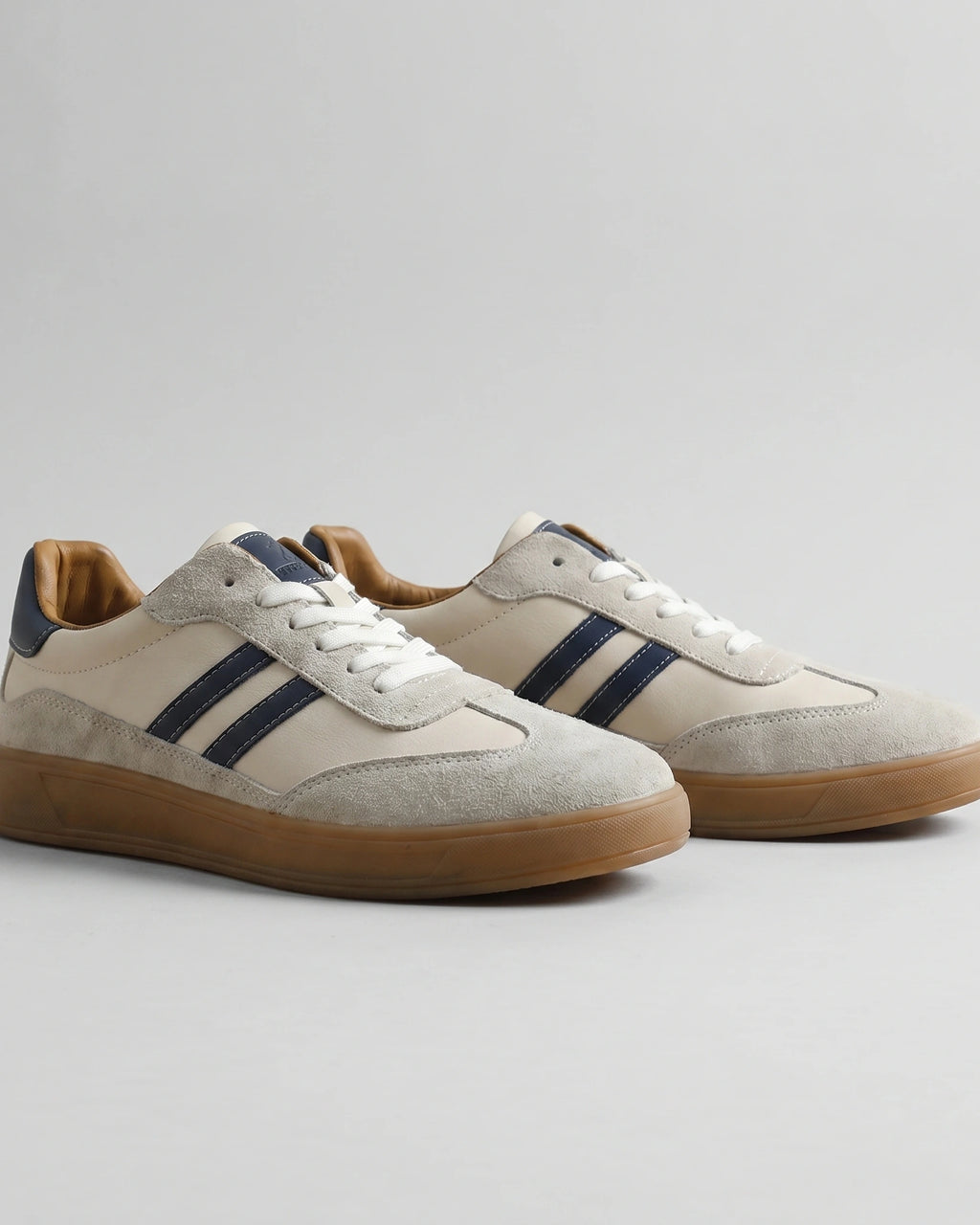 Men's Suede Panel Retro Trainers with Striped Sides and Gum Sole – Silas