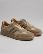 Men's Suede Panel Retro Trainers with Striped Sides and Gum Sole – Silas