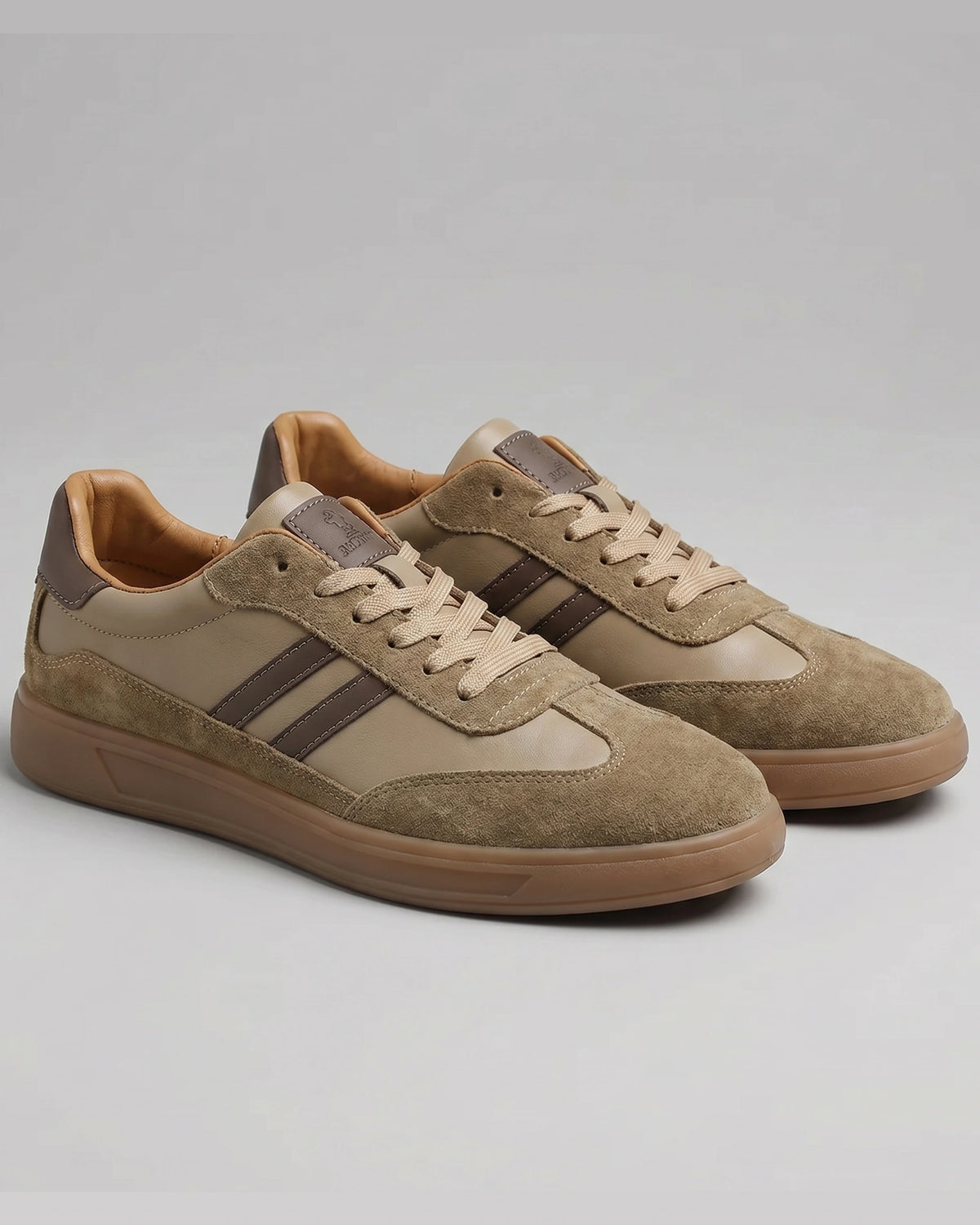 Men's Suede Panel Retro Trainers with Striped Sides and Gum Sole – Silas