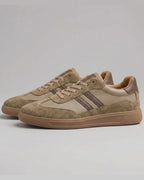 Men's Suede Panel Retro Trainers with Striped Sides and Gum Sole – Silas