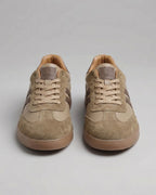 Men's Suede Panel Retro Trainers with Striped Sides and Gum Sole – Silas