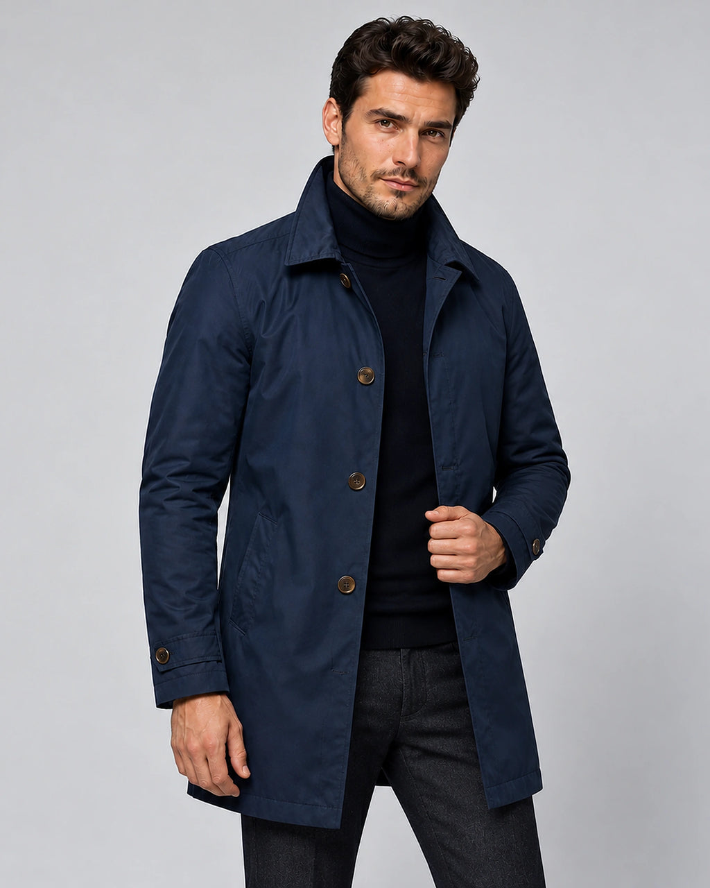 Men's Tailored Longline Mac Coat with Button Front – Harvey