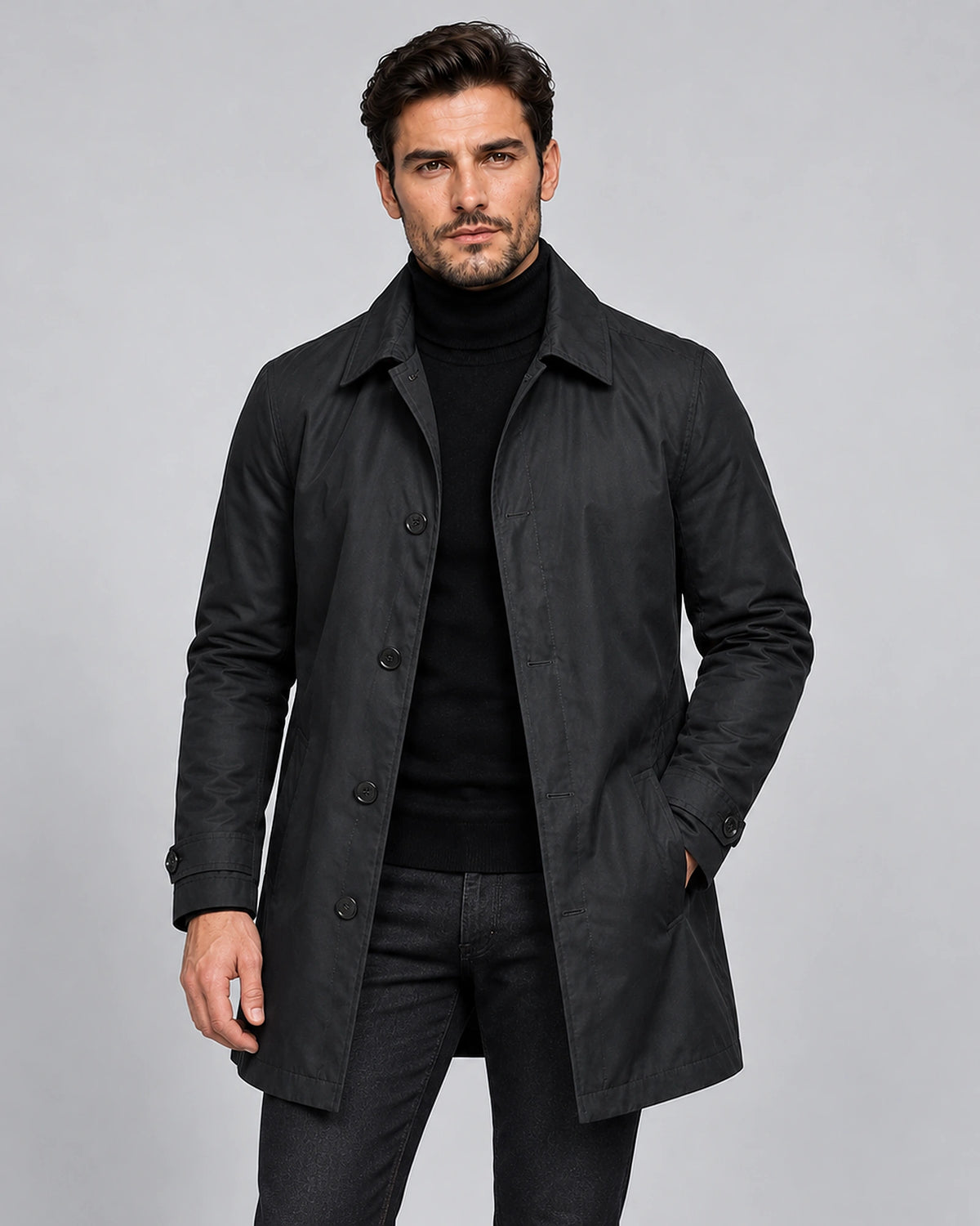 Men's Tailored Longline Mac Coat with Button Front – Harvey