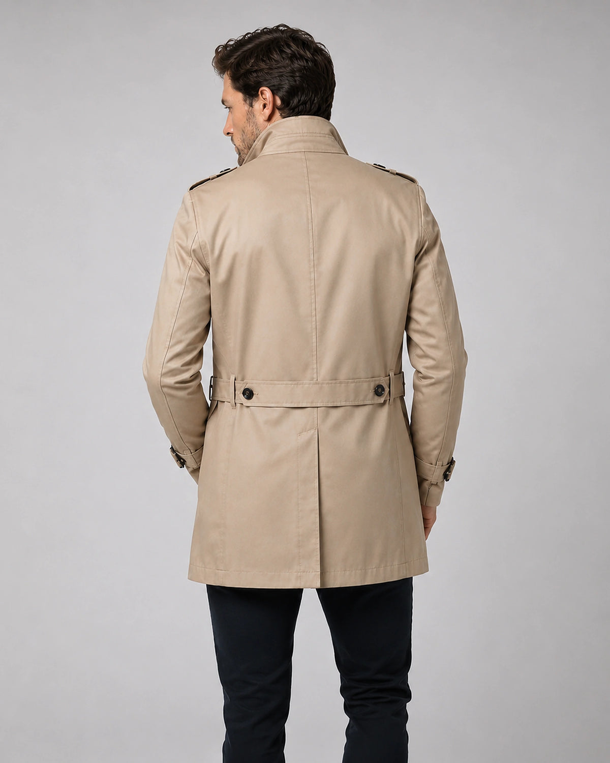Men's Tailored Trench Coat with Zip Chest Pocket and Back Belt – Ellis