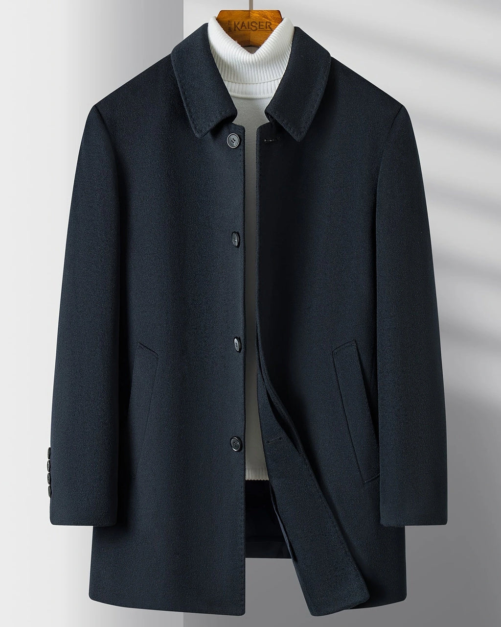 Men's Wool-Blend Overcoat with Notch Collar and Welt Pockets – Cora Rose