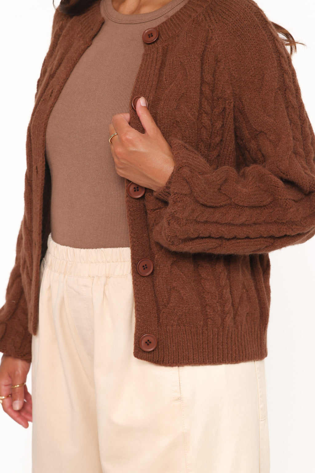 Petal and Pup USA KNITWEAR Nika Cable Knit Cardigan - Brown