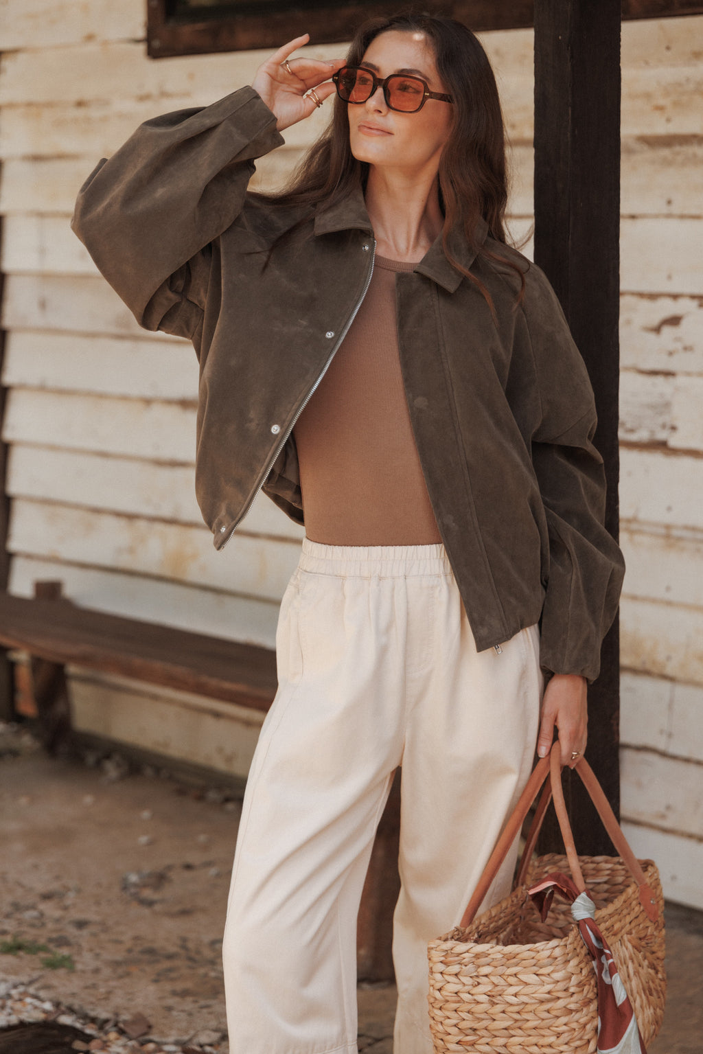 Petal and Pup USA OUTERWEAR Jensen Faux Suede Bomber Jacket - Olive