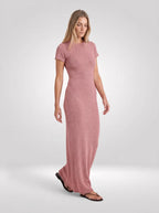 Everly Knitted Maxi Dress – Brick Red, front view