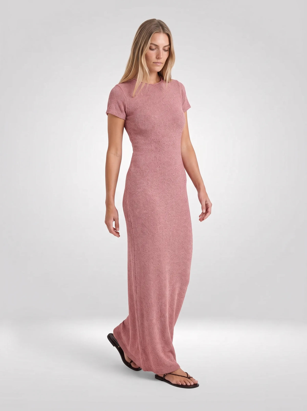 Everly Knitted Maxi Dress – Brick Red, front view