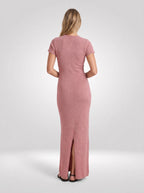 Everly Knitted Maxi Dress – Brick Red, back view