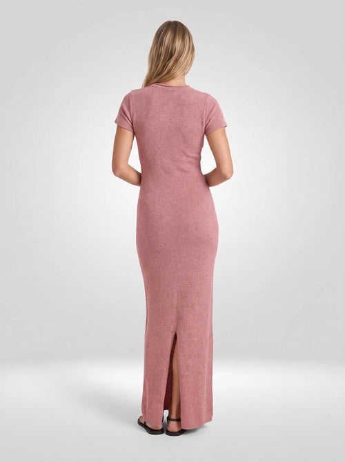Everly Knitted Maxi Dress – Brick Red, back view