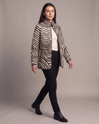 Women's Quilted Jacket with Swirl Print, Stand Collar and Contrast Piping – Hana