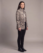 Women's Quilted Jacket with Swirl Print, Stand Collar and Contrast Piping – Hana