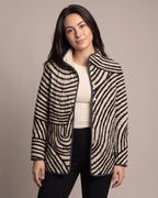 Women's Quilted Jacket with Swirl Print, Stand Collar and Contrast Piping – Hana