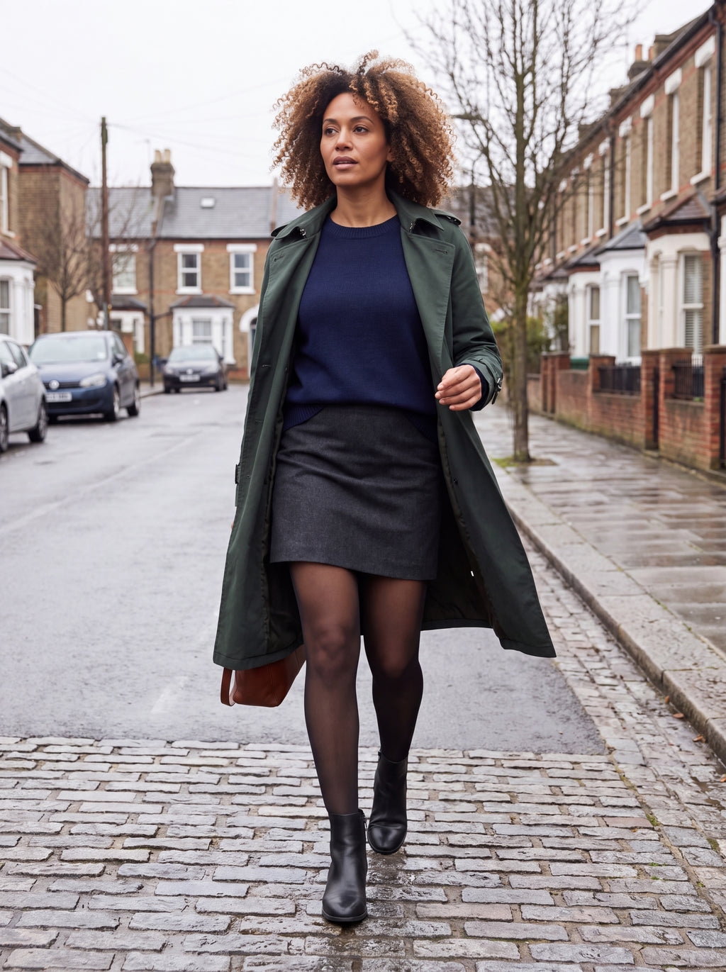Fleece-lined tights styled with a city outfit