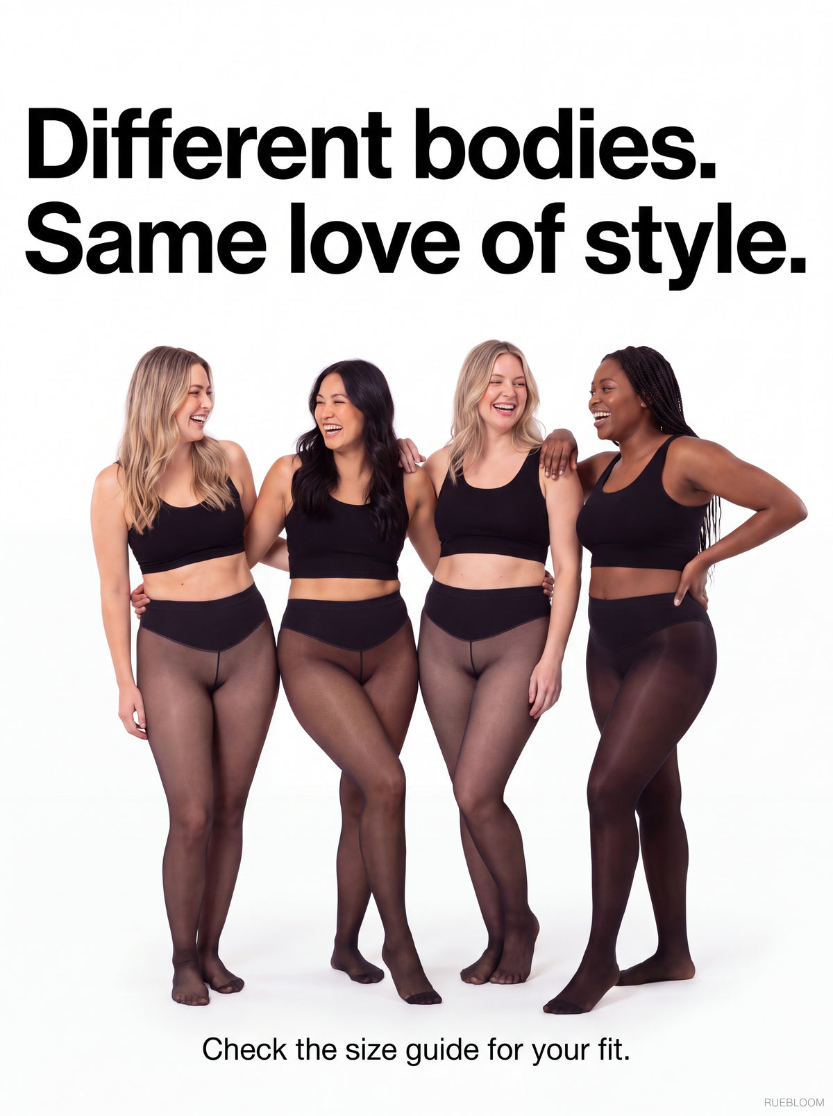 Studio illustration of fleece-lined tights on different body shapes