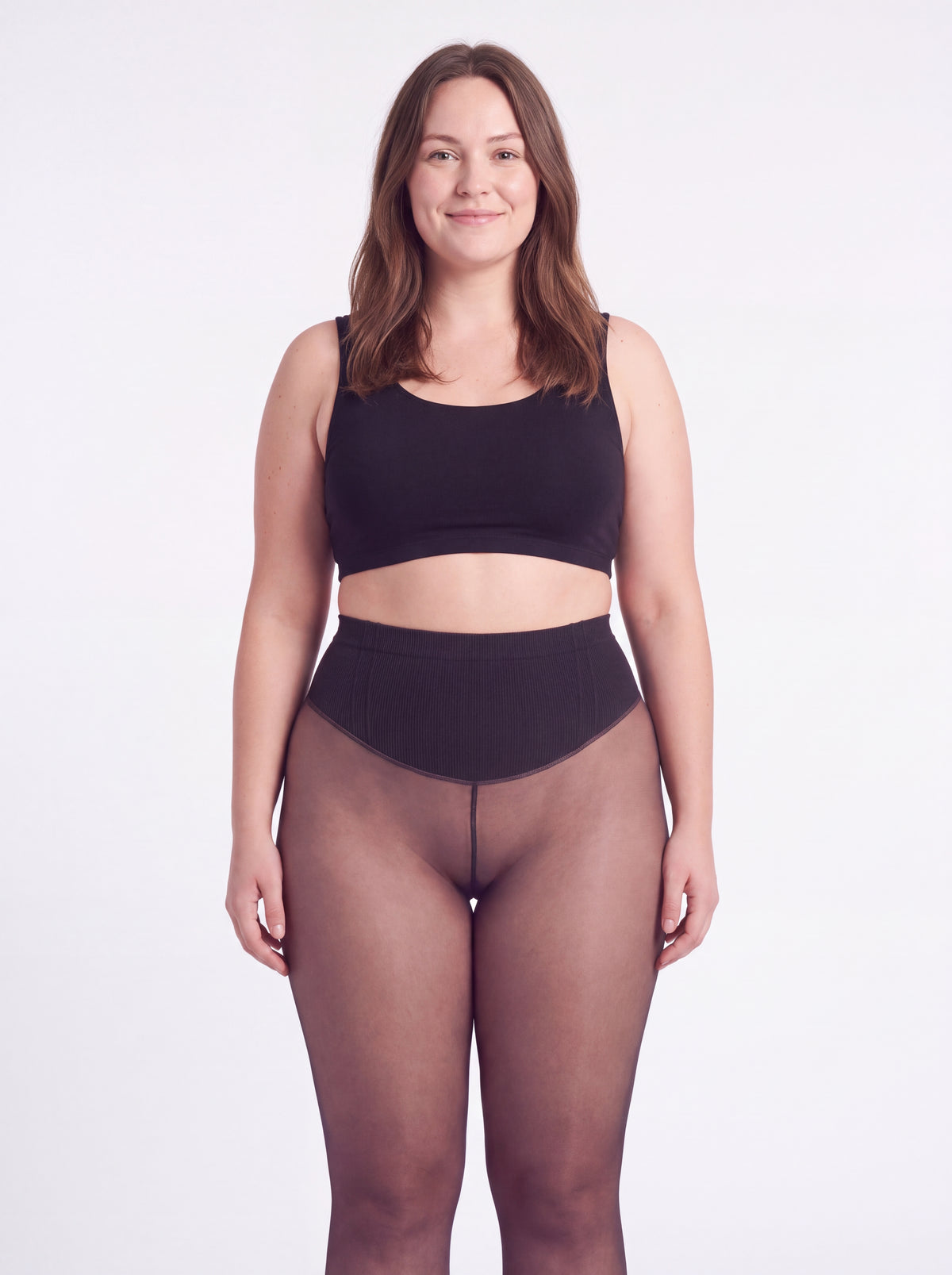 Vanilla fleece-lined tights shown on an adult model with fair light skin