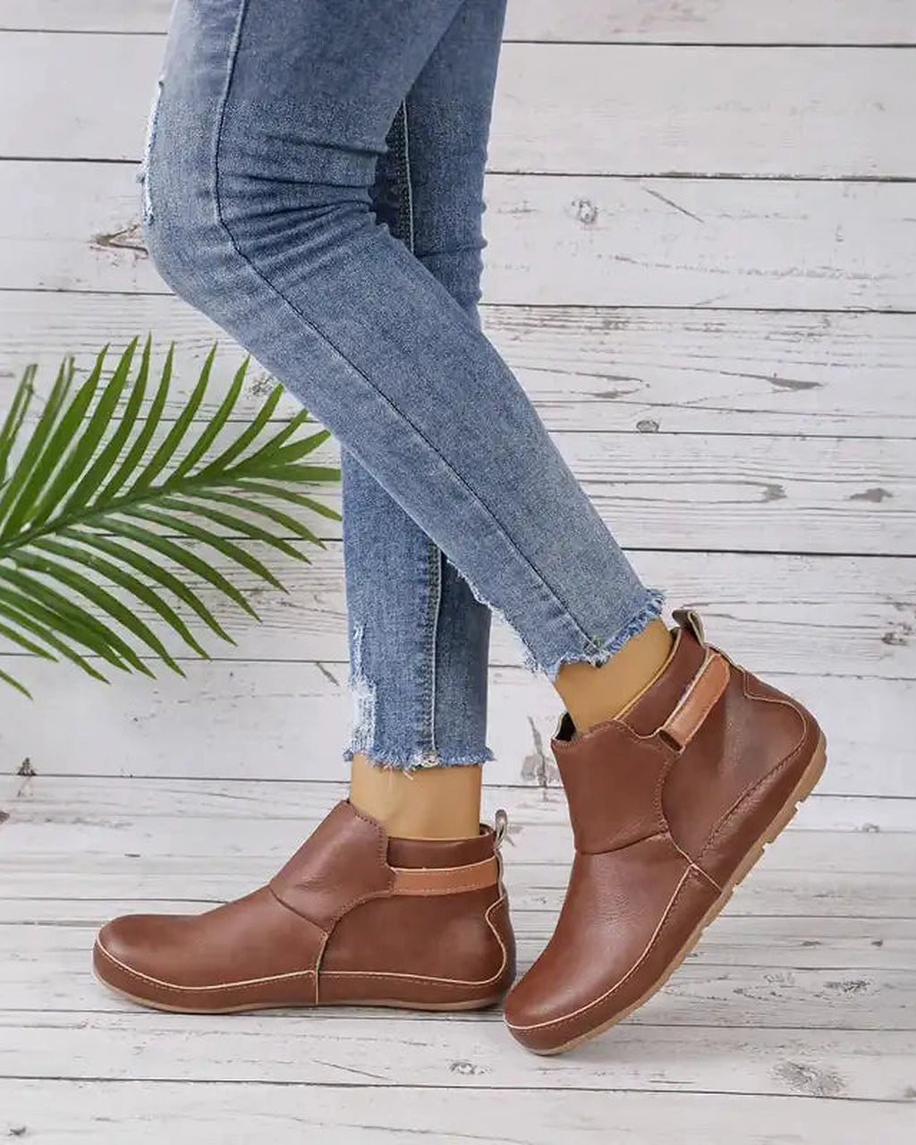 Women's Adjustable Strap Flat Ankle Boots with Arch Support Insole – Heidi Jane