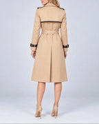 Women's Trench Coat with Belt, Contrast Trim and Epaulettes, Double Breasted Long Coat – Pippa