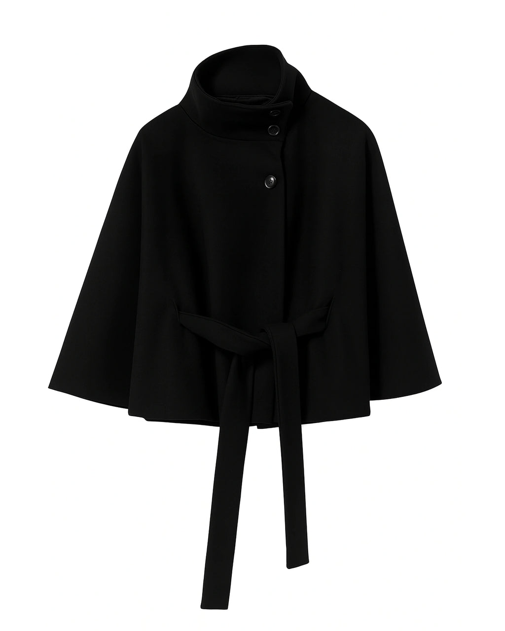 Women's Belted Cape Coat with Stand Collar and Button Front – Blair Grey