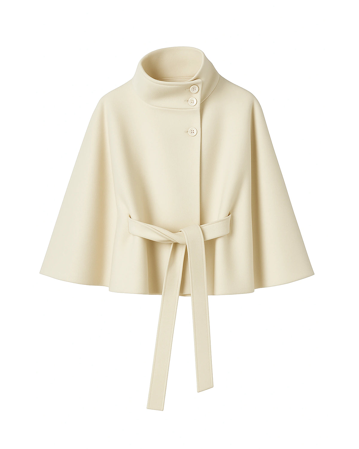 Women's Belted Cape Coat with Stand Collar and Button Front – Blair Grey
