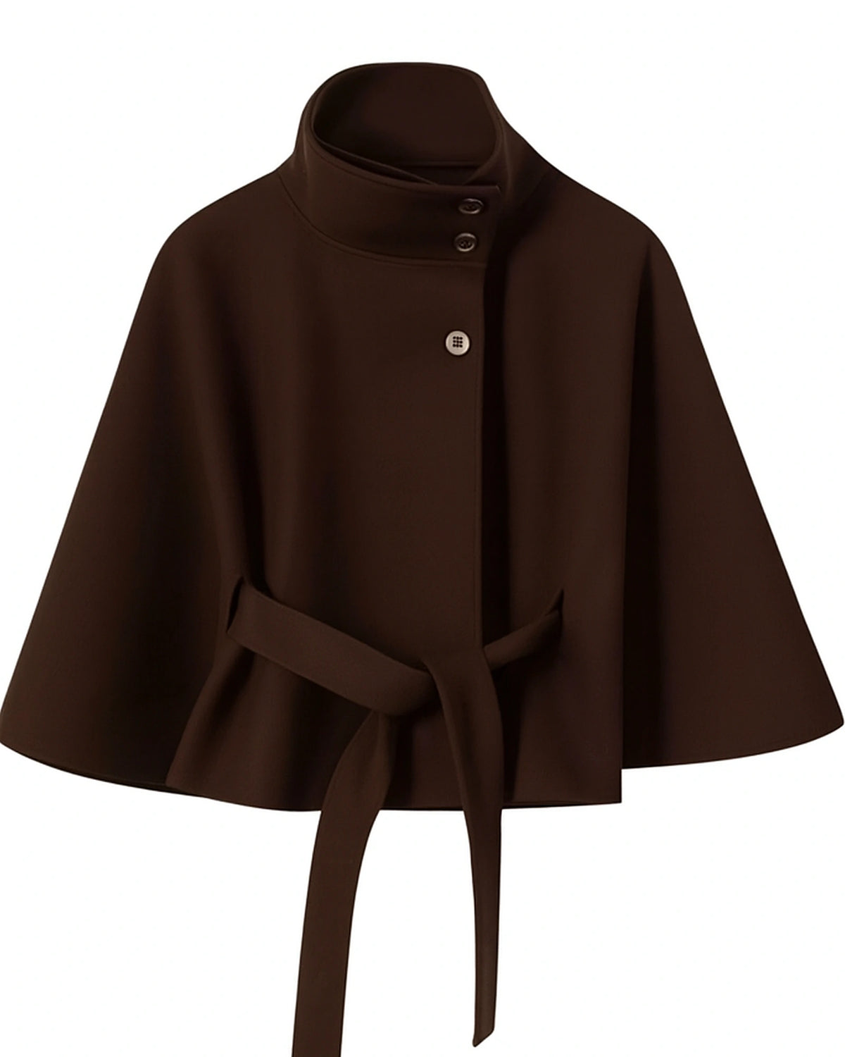 Women's Belted Cape Coat with Stand Collar and Button Front – Blair Grey