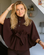 Women's Belted Cape Coat with Stand Collar and Button Front – Blair Grey