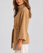 Women's Cape Jacket with Belt, Stand Collar and Kimono Sleeves, Belted Cape Silhouette – Ivy