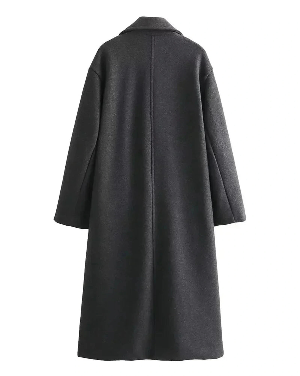 Women's Long Wool Coat, Double-Breasted with Notched Lapel Collar and Belt – Margot