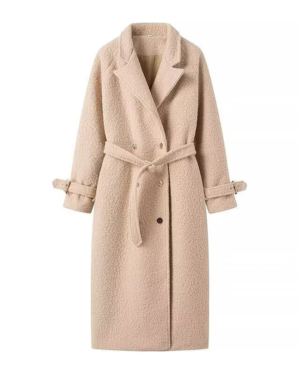 Women's Belted Double-Breasted Teddy Coat with Notch Collar, Longline Fit – Jade Rose