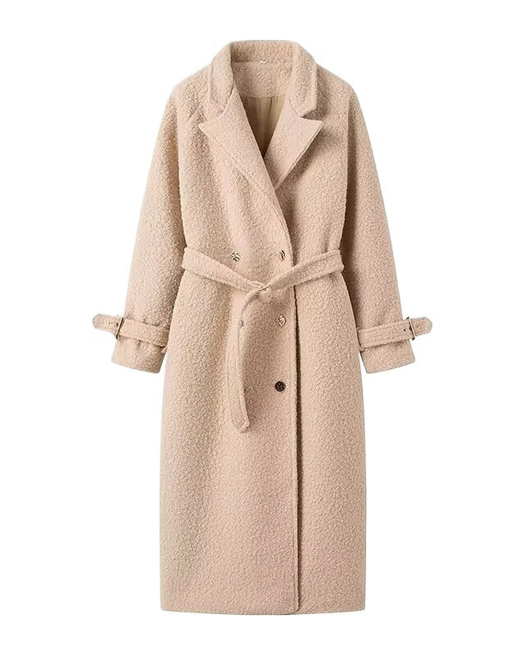 Women's Belted Double-Breasted Teddy Coat with Notch Collar, Longline Fit – Jade Rose