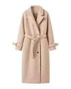 Women's Belted Double-Breasted Teddy Coat with Notch Collar, Longline Fit – Jade Rose