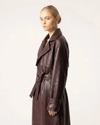 Women's Belted Faux Leather Trench Coat with Oversized Collar – Dora Jane